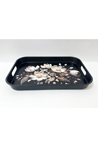 renkli çiçekler Tea Tray 35X25X3.5 cm Patterned Plastic Rectangular Tea Coffee Tray Presentation Tray