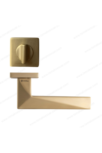 System Prızma Rozetli Kapı Kolu Altın Saten Renk Wc Mandallı Rozet