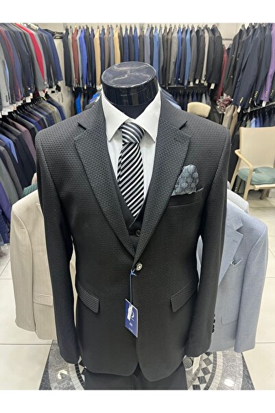 MASSARO Combined Gray Checked Slimfit Yel Vest Set Kim (Jacket Is Straight or Checked. Pant Vest Solid Color)