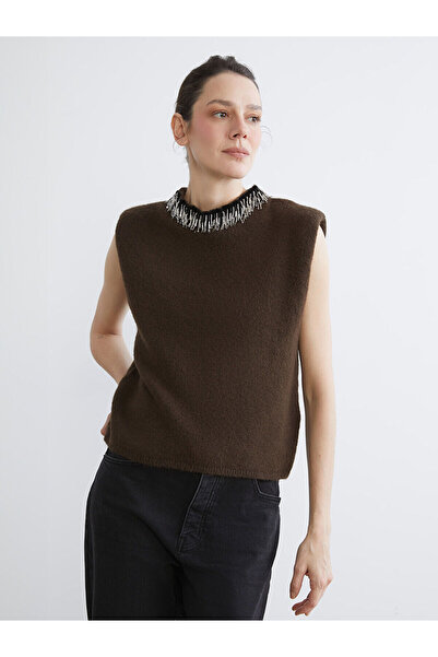 LC Waikiki Peak New Season Mock Neck Beaded Women's Knitwear Sweater