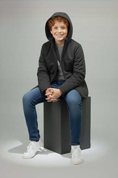 ASYAKİDS CLUB Boy's Hooded Zippered Mock Neck Water and Windproof Softshell Coat