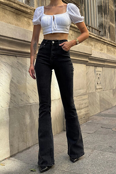 mooishan Çnr Visok struk Sa likrom Udobne Zvonaste nogavice farmerke sa širok...