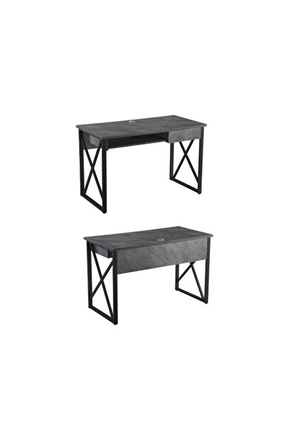 BAYTI Wooden Office Desk with Storage Drawer, 100 cm - Gray