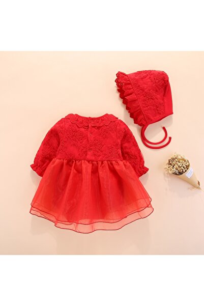 nannie Red Cotton Girl's Dress Luna - 9-12 months