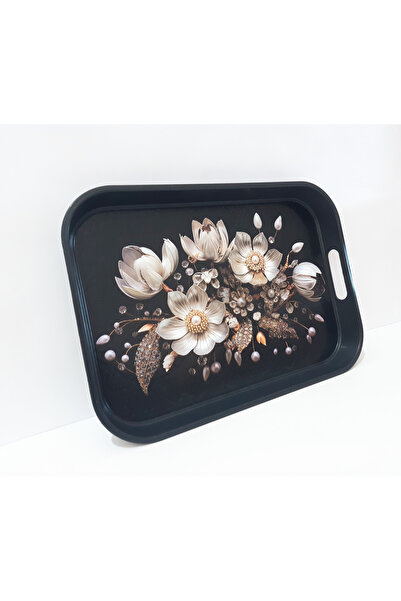 renkli çiçekler Tea Tray 35X25X3.5 cm Patterned Plastic Rectangular Tea Coffee Tray Presentation Tray