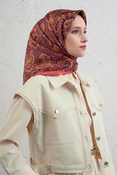 Armine Etnik Desen Saf İpek Twill Eşarp 9416D 55