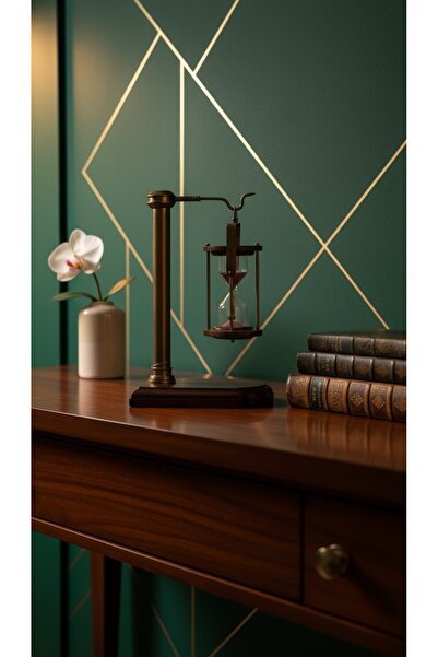 EVLE Ahşap Standlı Askılı Kum Saati 21.5 cm Eskitme Bronz Mor Kumlu Lüks Vintage Ofis Hediyelik Aksesuar