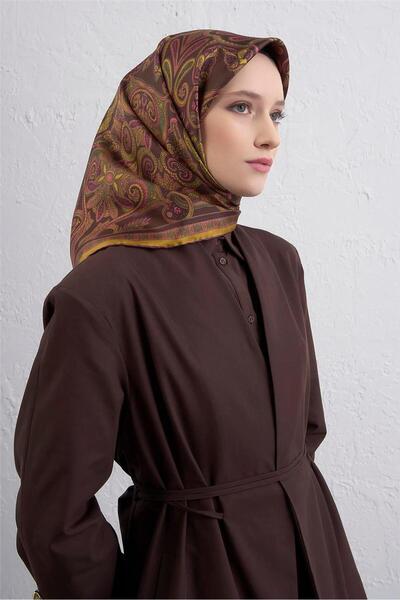 Armine Tivil Pure Silk Scarf 9421 - 81 Brown Mixed Pattern