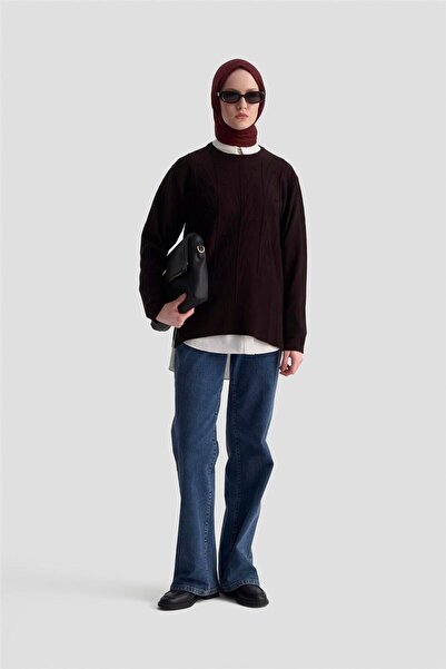 Armine Başak Desenli Kazak 25KD7006 Siyah