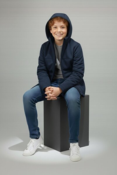 ASYAKİDS CLUB Boy's Hooded Zippered Mock Neck Water and Windproof Softshell Coat