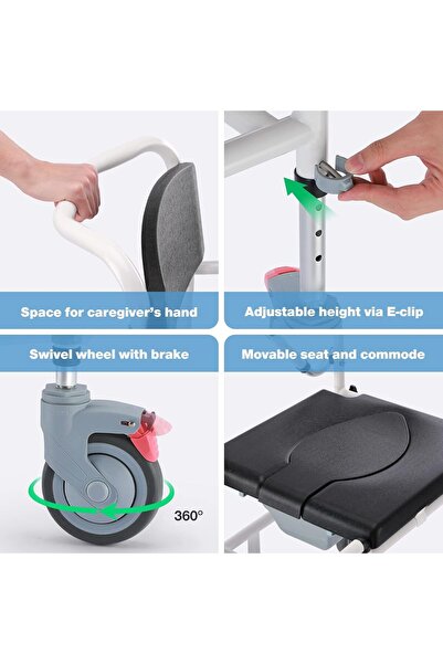 unkown GreenChief Silver/Gray 3-in-1 Rolling Shower Chair with Commode & Wheels (300 lbs)