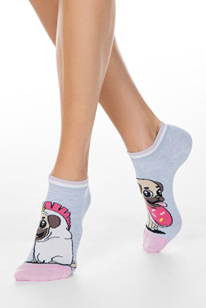 Conte Elegant Funny cotton short socks with puppy pattern, Happy 164 - Blue, ...