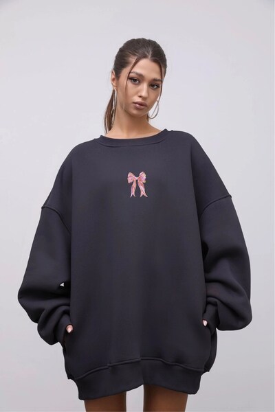 The Champ Clothing Γυναικείο φόρεμα oversized Sweat Pink Ribbon με τύπωμα Smoked – Crew Neck, 3 Thread Ş επένδυση fleece Fleece