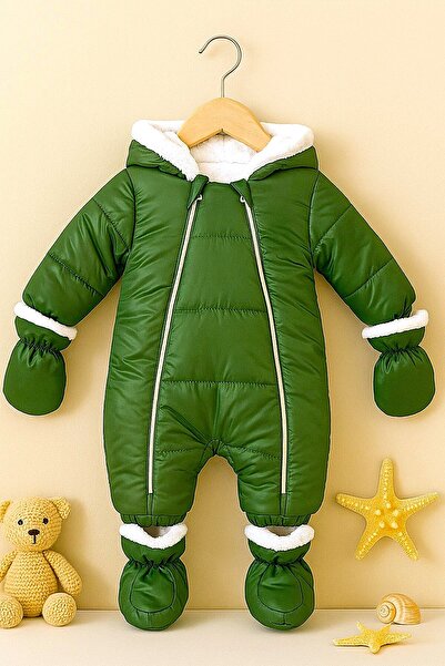 DeKuBaby Yağmur-Soğuk Geçirmez Kapüşonlu Çıkarılabilir Eldiven Ve Patikli Beb...