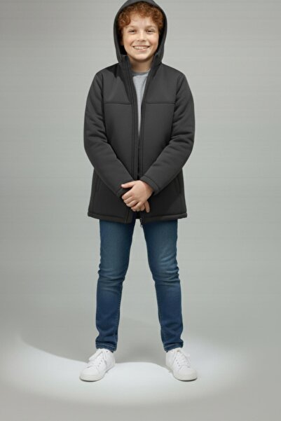 ASYAKİDS CLUB Boy's Hooded Zippered Mock Neck Water and Windproof Softshell Coat