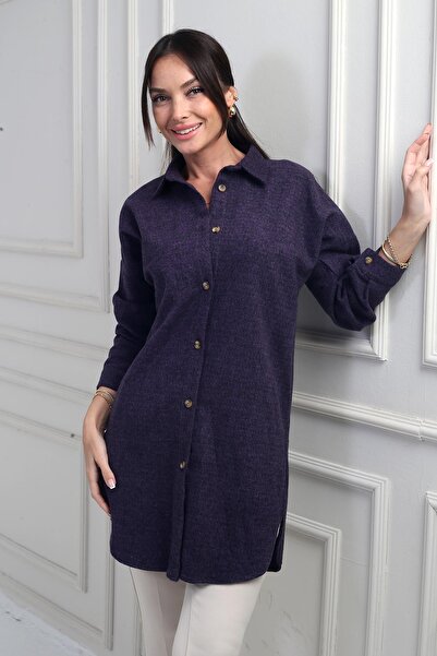 By Saygı Women's Side Slit Gray Tunic Shirt