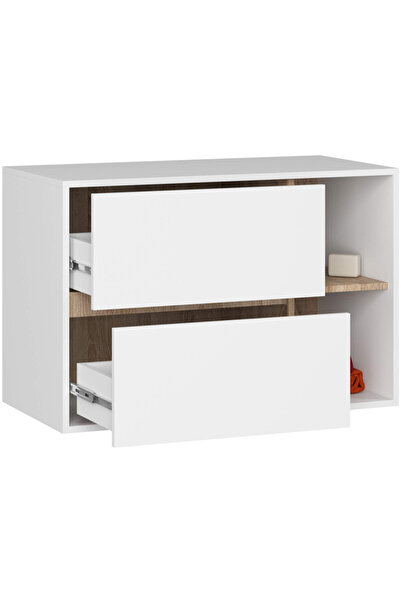 SERSIMO Hanging bathroom shelf, with 2 drawers, 16 mm chipboard, 90x46x60 cm, white and sonoma oak