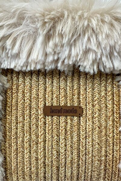 Uretti - Ayşe 4723 Handmade Plush Fur Model Tress Rope Handbag / 24 cm X 27 cm