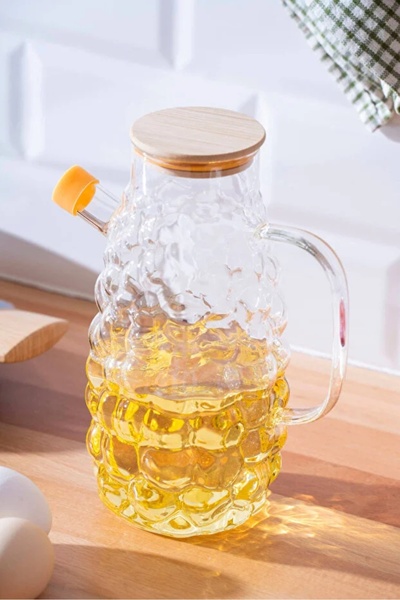 VESTA Concept Grape Patterned Glass Oil Pot – Stylish Design with Bamboo Lid