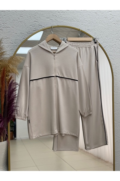 BENAHOLL Dorina Stripe Ara Piped Two String Pant Suit-Mf1811 Stone