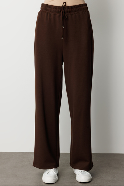 Mizalle Beli Lastikli Yumuşak Dokulu Kahverengi Jogger Panton