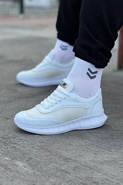 Lucy Shoes Yg062 Men's Lace-Up Knit Casual Sports Shoes Tbt - White