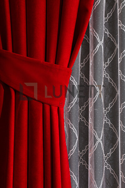 LUNETT HOME Red Color Island Velvet Medium Plied (1X2.5) Plied Background Curtain Single Wing V12477