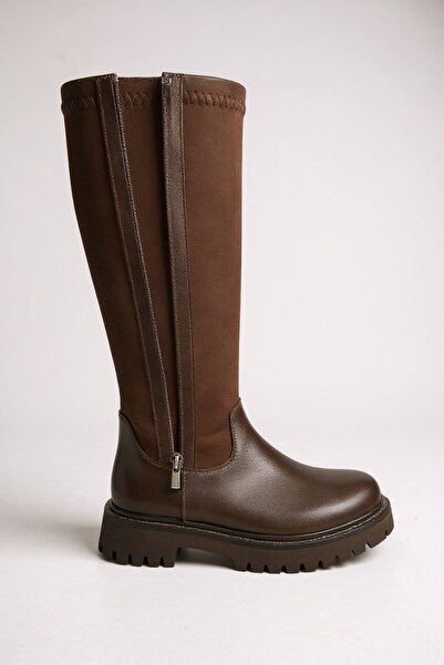 VeliKundura Brown Adjustable Stretch Zippered Thick Sole Women's Boots