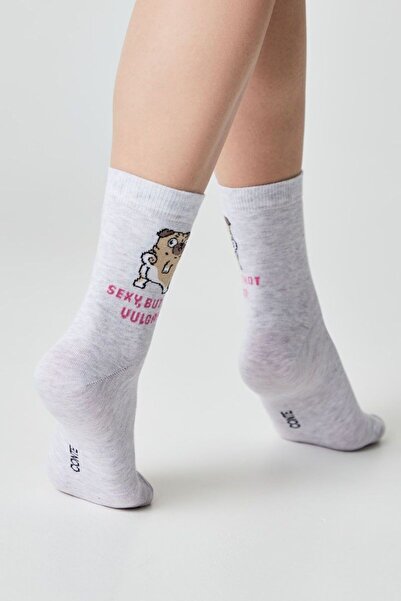 Conte Elegant Funny cotton socks, with "Pug" pattern, Conte Happy 607 - Light Grey, 36-39 (23-25)