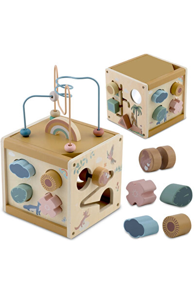 NUKIDO Cub educational din lemn Montessori NK-861 cu activitati pentru bebelu...