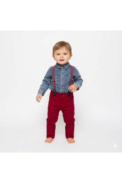 Mnk Baby&Kids Jeans Shirt Gabardine Trousers Baby Boy Set M00774 Bordo