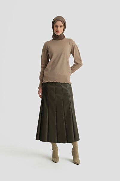 Armine Fırfır Detaylı Kazak 25KD7007 Vizon