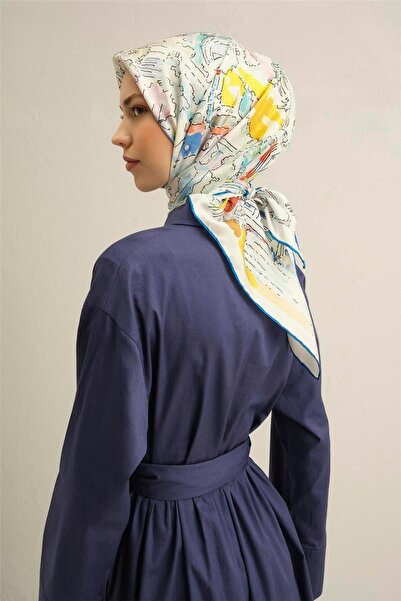 Armine Tivil Silk Scarf 9349-50 White Mixed Pattern