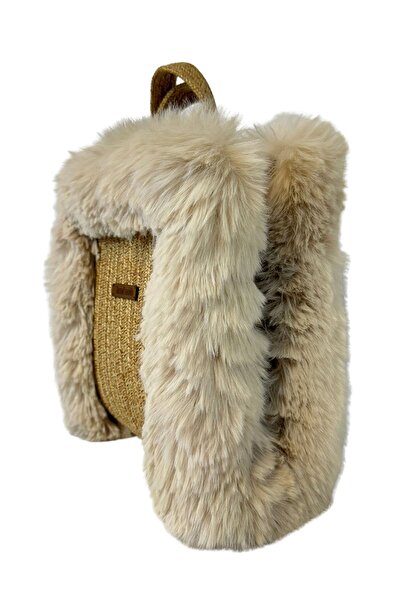 Uretti - Ayşe 4723 Handmade Plush Fur Model Tress Rope Handbag / 24 cm X 27 cm
