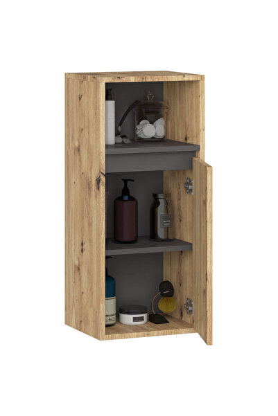 SERSIMO Hanging bathroom shelf, with 2 doors, 16 mm chipboard, 35x30x80 cm, artisan oak and gray