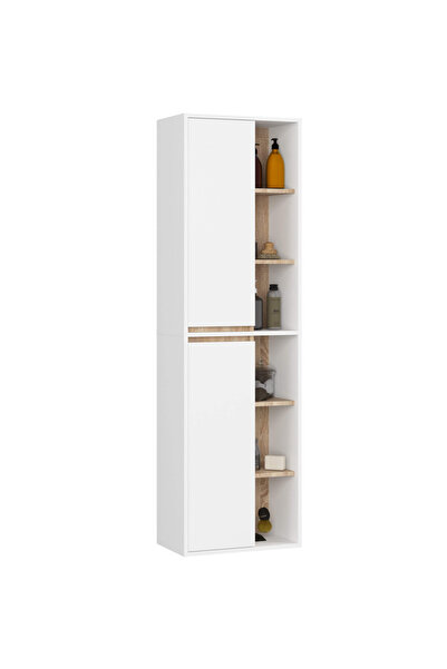 SERSIMO Wall-mounted bathroom cabinet with 2 doors and 6 shelves, 16 mm chipboard, 50x30x170 cm, white