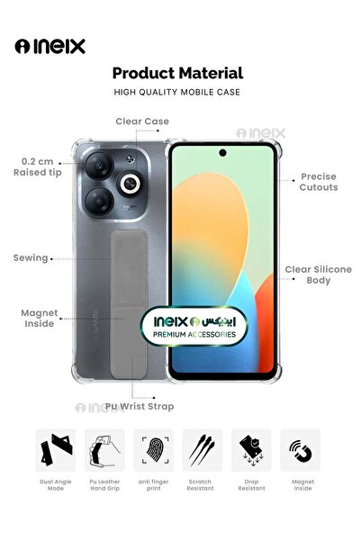 ineix 3-in-1 Magnetic Wrist Strap Hand Grip Stand Cover for Tecno Pop 8