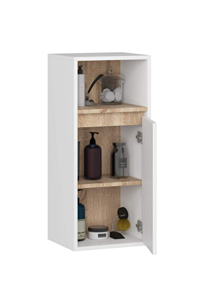 SERSIMO Hanging bathroom shelf, with 2 doors, 16 mm chipboard, 35x30x80 cm, white and sonoma oak