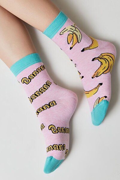 Conte Elegant Funny cotton socks, with "Banana" pattern, Conte Happy 166 - Light Pink, 36-39 (23-25)