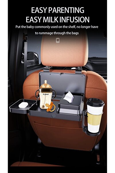 Coverzone Car Seat Back Foldable Table – Car Organizer with Cup Holder and Phone Stand K255
