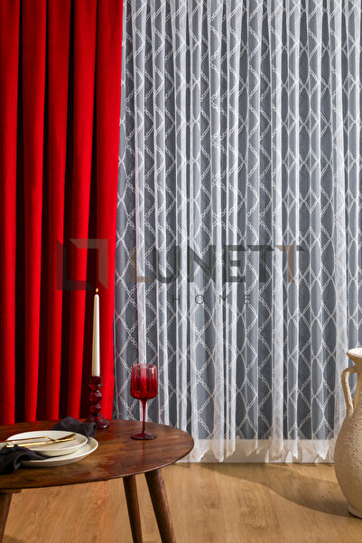 LUNETT HOME Red Color Island Velvet Medium Plied (1X2.5) Plied Background Curtain Single Wing V12477