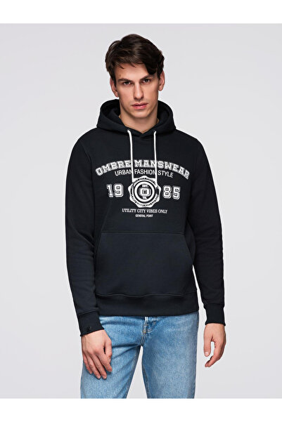 OMBRE Pánská mikina s kapucí a grafikou - černá V3 B1714