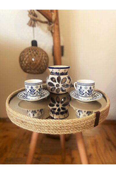 AEKI Design&Art Hasır Kaplı Bronz Aynalı Zigon Sehpa - Bohem Tarzı Dekoratif ...