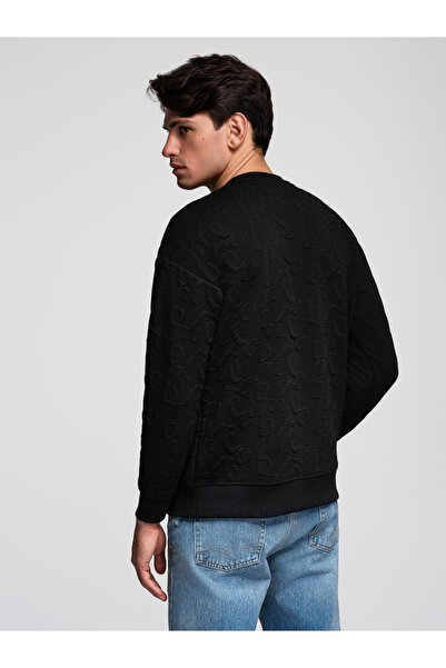 OMBRE Men's RELAXED FIT Hoodie with Embossed Letters - Black V1 B1712