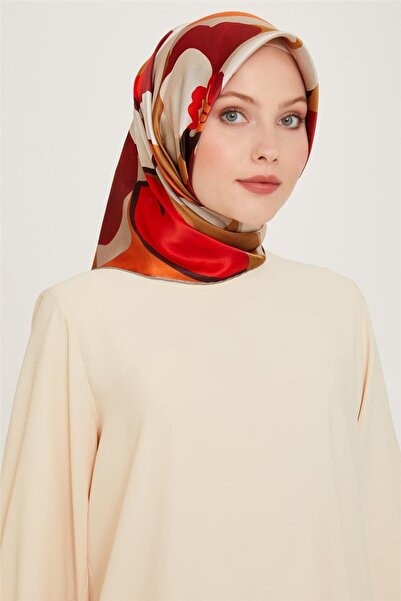 Armine Çiçek Desenli Twill Saf İpek Eşarp 9200D 08