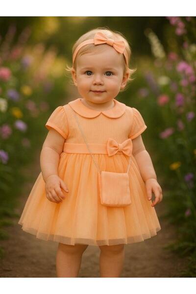 Zekids Baby Girl Evening Dress with Bow on the Waist and Bag