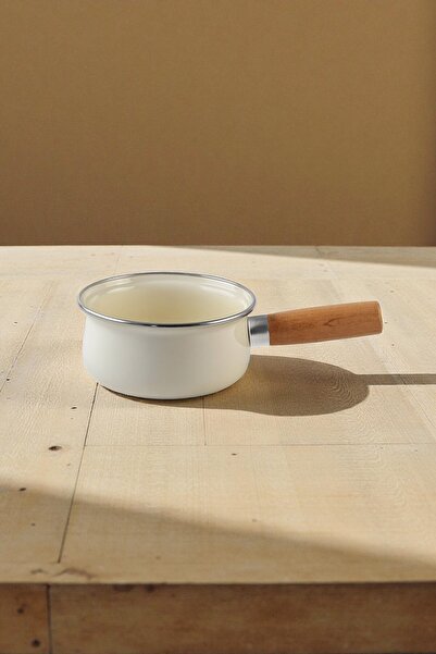 SAVAŞAN Enameled Saucepan with Wooden Handle, Milk Pot