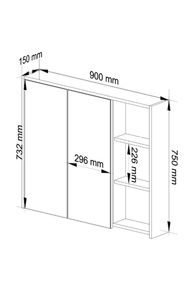 SERSIMO Wall-mounted bathroom cabinet with mirror, 2 doors and 3 interior shelves, 16 mm, 90x15x75 cm, gray