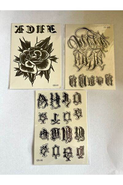 Airbrush Tattoo El Üstü ve Boyun 3 Adet Geçici Dövme Seti 1 Hafta Kalıcı