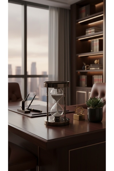 EVLE Füme Metal Çift Pusulalı Kum Saati 16 cm Siyah Kumlu Lüks Modern Masaüst...